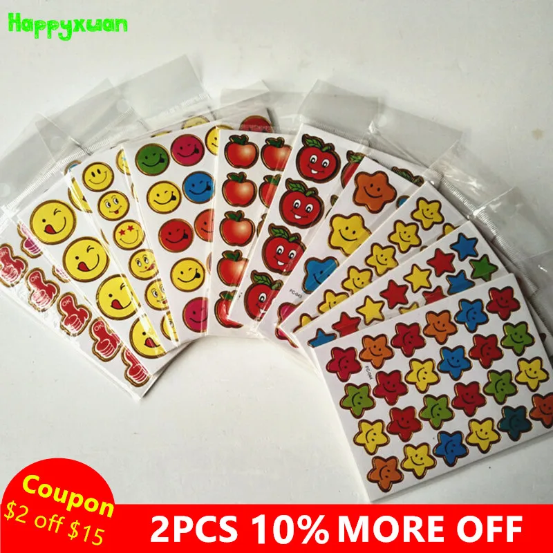 

Happyxuan 40 sheets/lot 9*12.5cm Mini Paper Stickers Smile face Thumbs Stars School Teachers Rewards Sticker