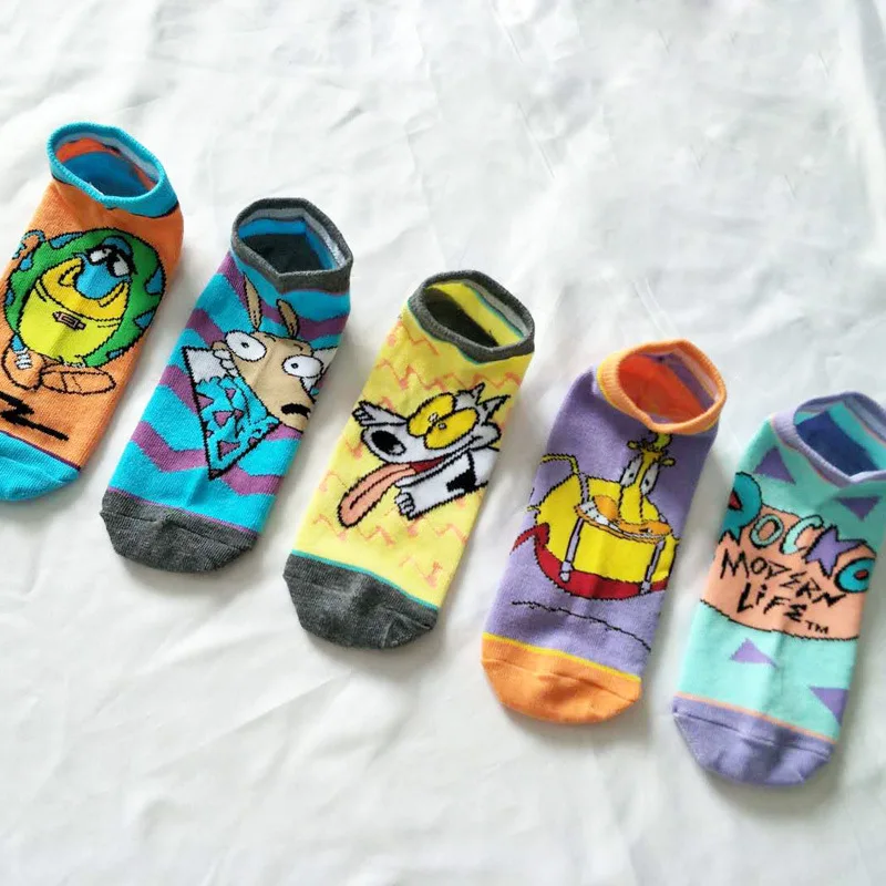 

V-Hanver Fashion Cartoon Character Cute Short Socks Women Harajuku Patterend Socks Hipster Skatebord Ankle Funny Socks Unisex