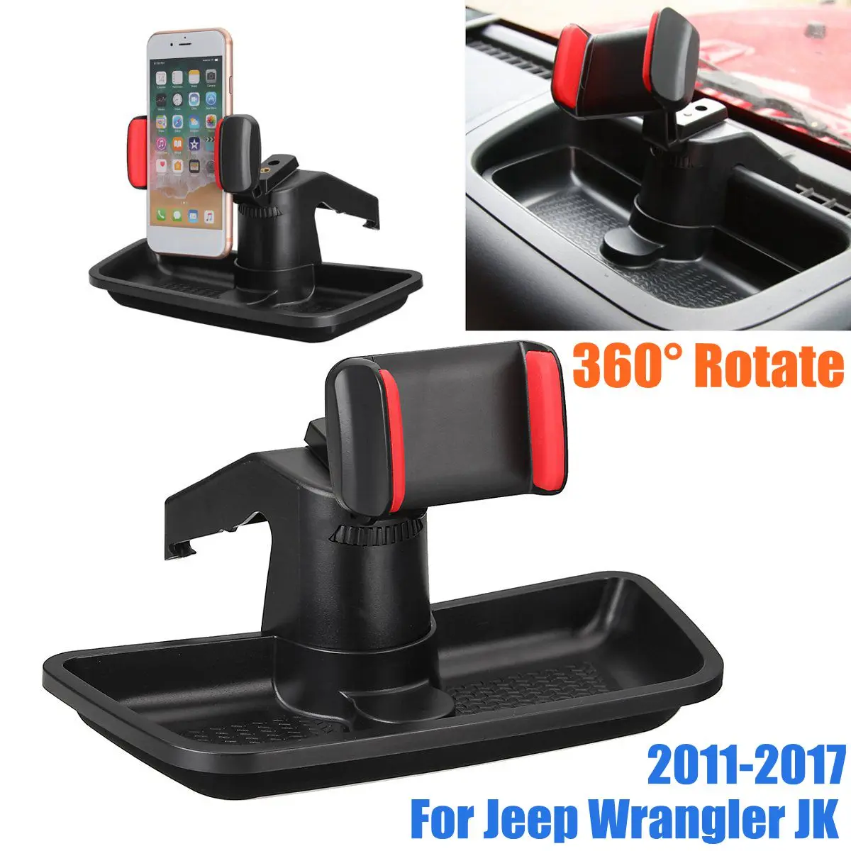 

for Mobile Phone 360 Degree Rotation Car Dashboard Phone Holder Stand with Storage Box Universal For Jeep for Wrangler JK 2011+