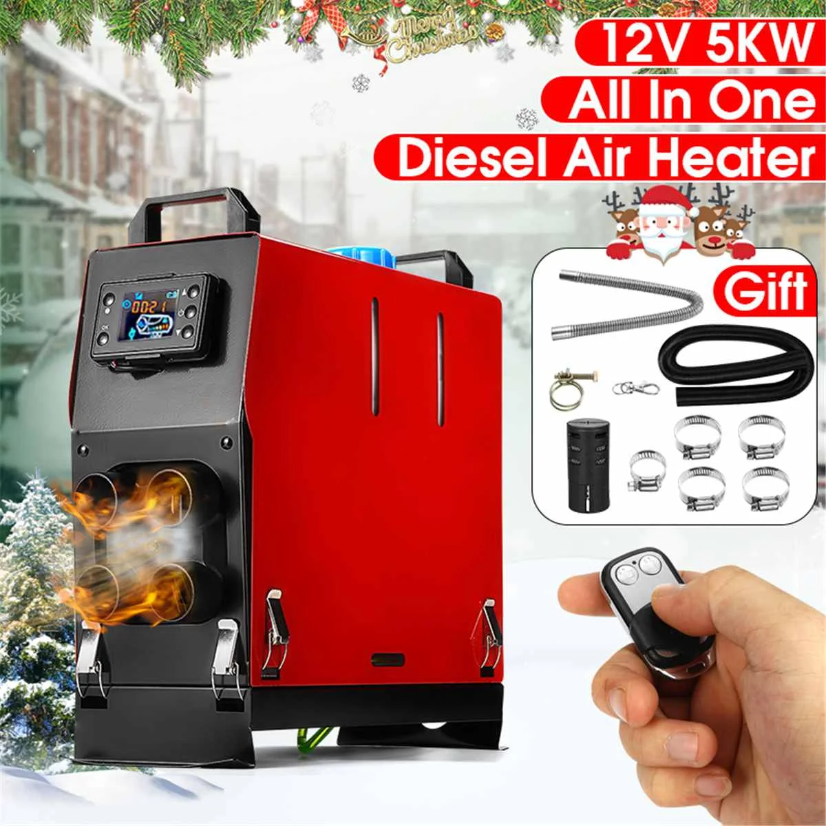Goedkoop 5KW 12 v Integratie Vier Gaten Air Diesels Parking Heater Lcd scherm Schakelaar Auto Heater Met Afstandsbediening Ruimte Besparen