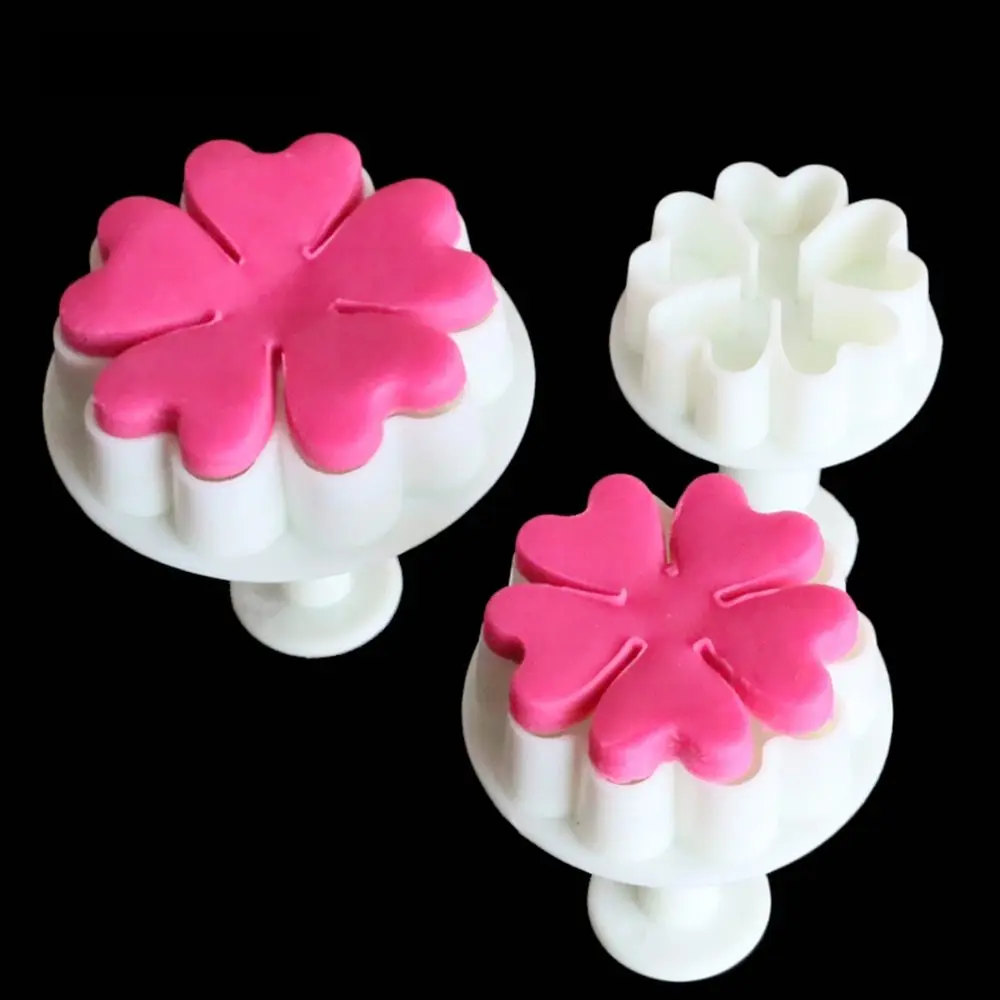 

3PCS Heart Flower Cake Fondant Cookie Cutter Decorating Craft Paste Plunger Mold Cake Decorating Mold for DIY Baking