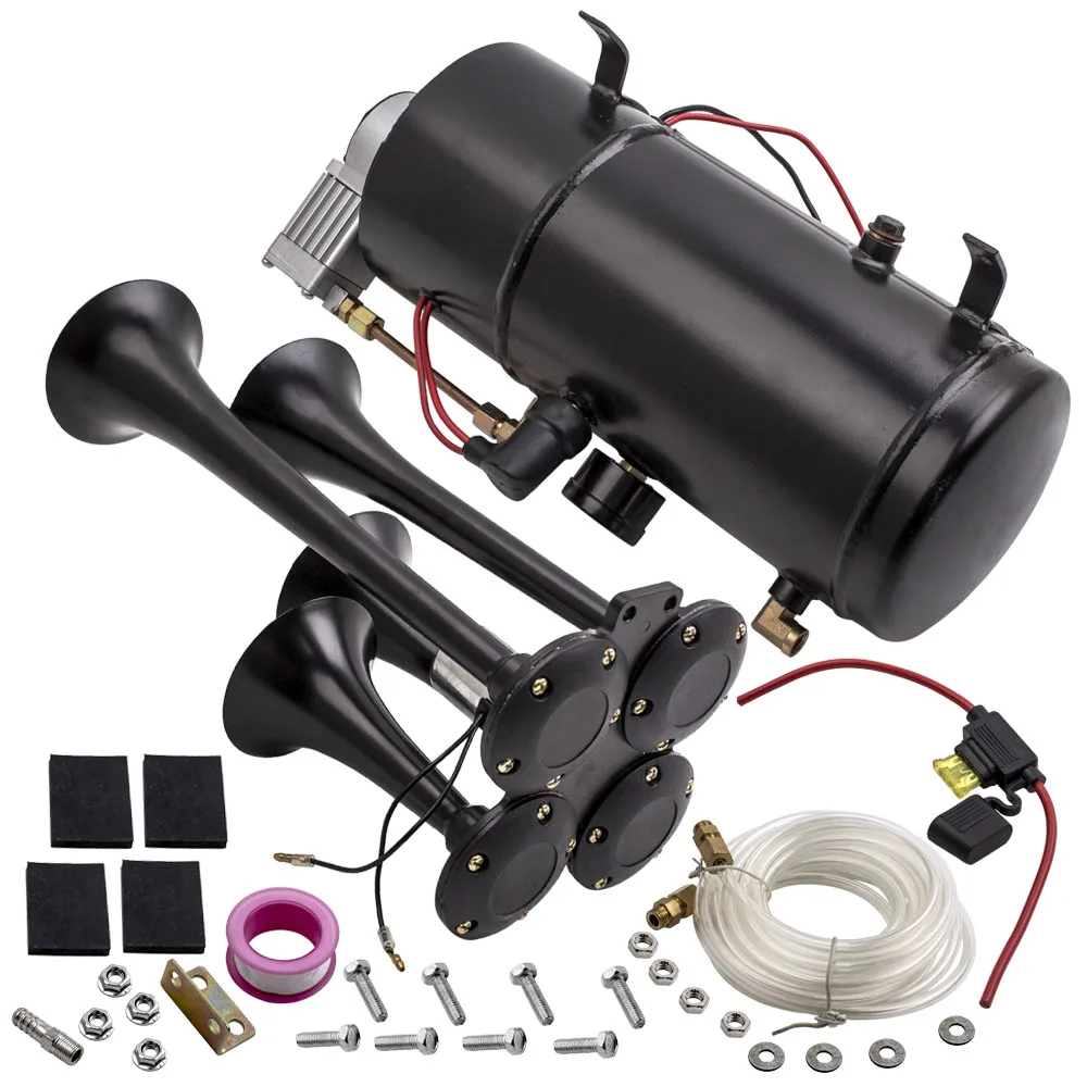 New Train Horn Kit 12V 150dB+ With 4 Trumpet W/150PSI Air Compressor