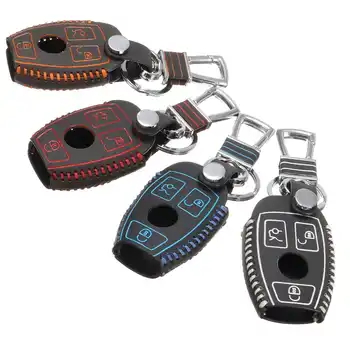 

3 Buttons PU Leather Car Key Remote Case For Mercedes For Benz C E S M GLK CLS CLK Cover Shell White Blue Orange Red