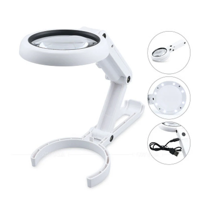 

Foldable Lamp Illuminated Magnifier 5X 11X Magnifying Table 8 LED Lights Loupe Magnifier Screen for Newspaper Jewelry Repair