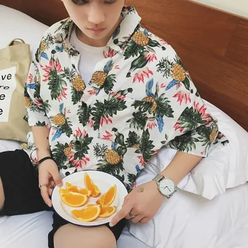 

Summer New Hawaiian Shirt Men Fashion Fruit Print Casual Shirt Man Streetwear Trend Wild Loose Short-sleeved Shirt Male M-5XL