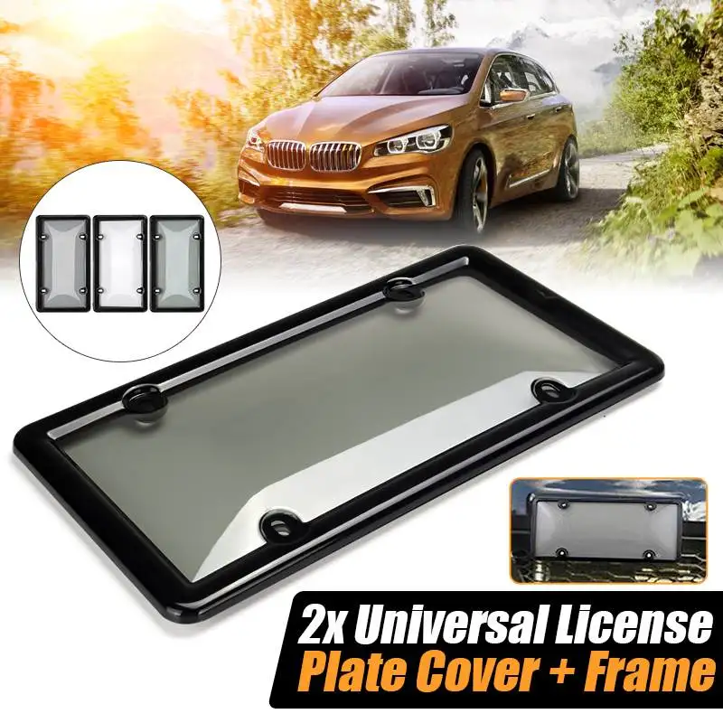 2 x Universal Silver Carbon Fiber Painted Style License Plate Frame Cover Holder