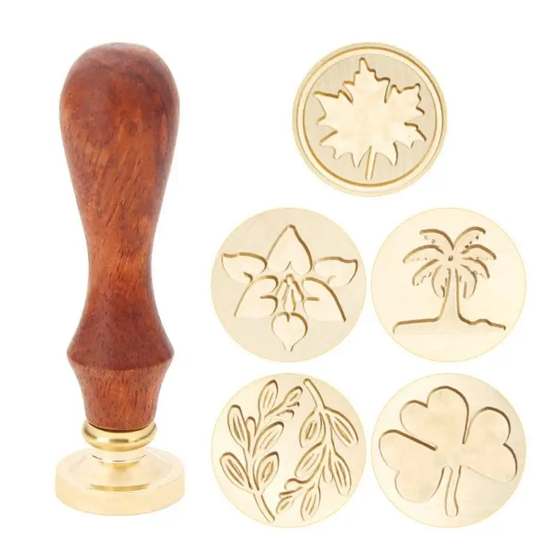 

Retro Wood Stamp Sealing Wax Seal Stamp Plants Pattern Wax Stamp Ancient Seal Post Decorative Antique Stamp Gifts