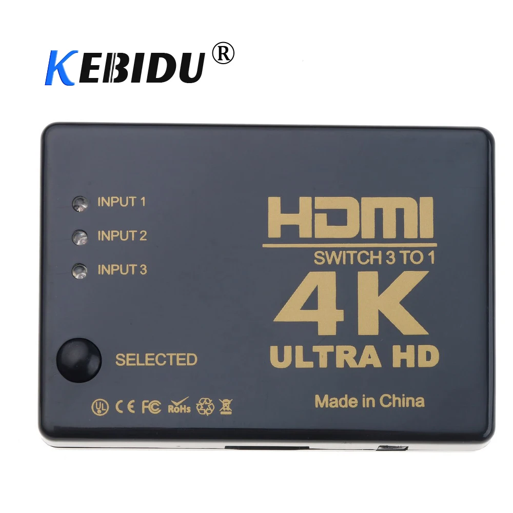 Kebidu 4K 3 input to 1 output HDMI switcher HDMI Hub Splitter TV Switcher Ultra HD for HDTV PC for Xbox360