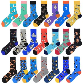 

PEONFLY 7pairs/lot New Casual Cotton Men Socks Trend Cute Cartoon Monkey Street Funny Happy Socks Colorful Pattern Long Sock Men
