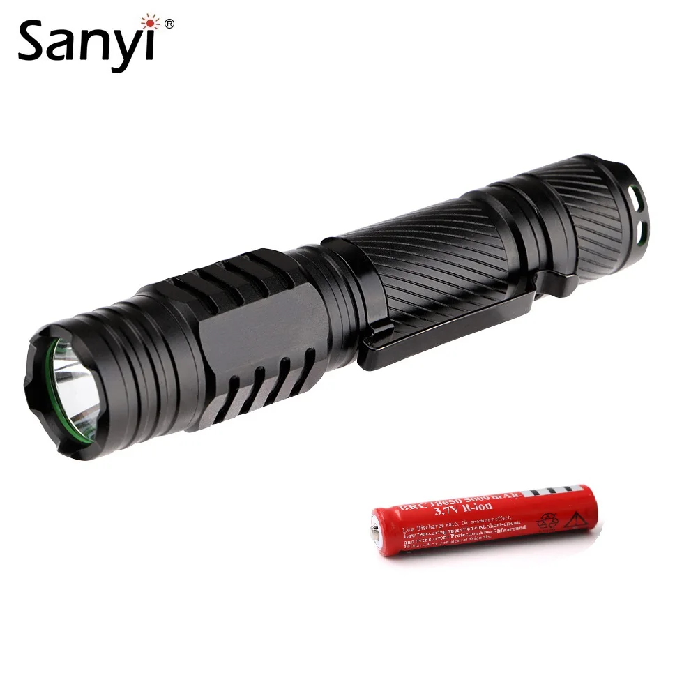Светодиодный алюминиевый фонарик Sanyi 5 режимов XML T6 с зажимом для рюкзака