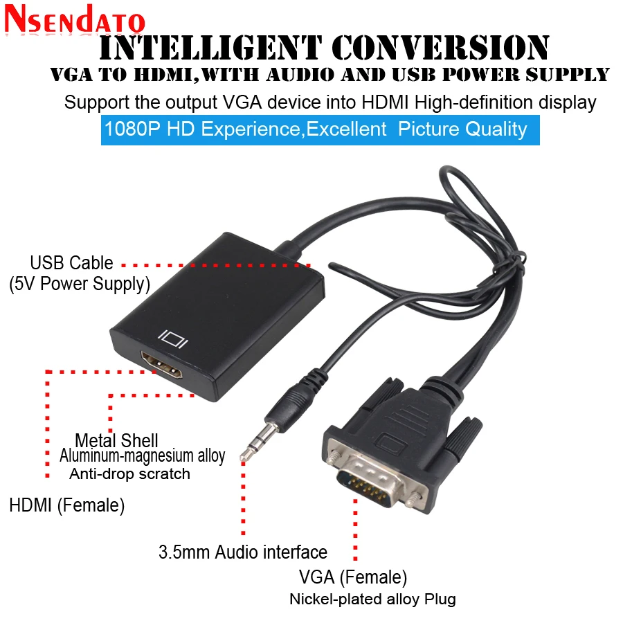 Кабель преобразователь VGA в HD адаптер с выходом 1080P + Аудио TV AV видео кабель для ТВ