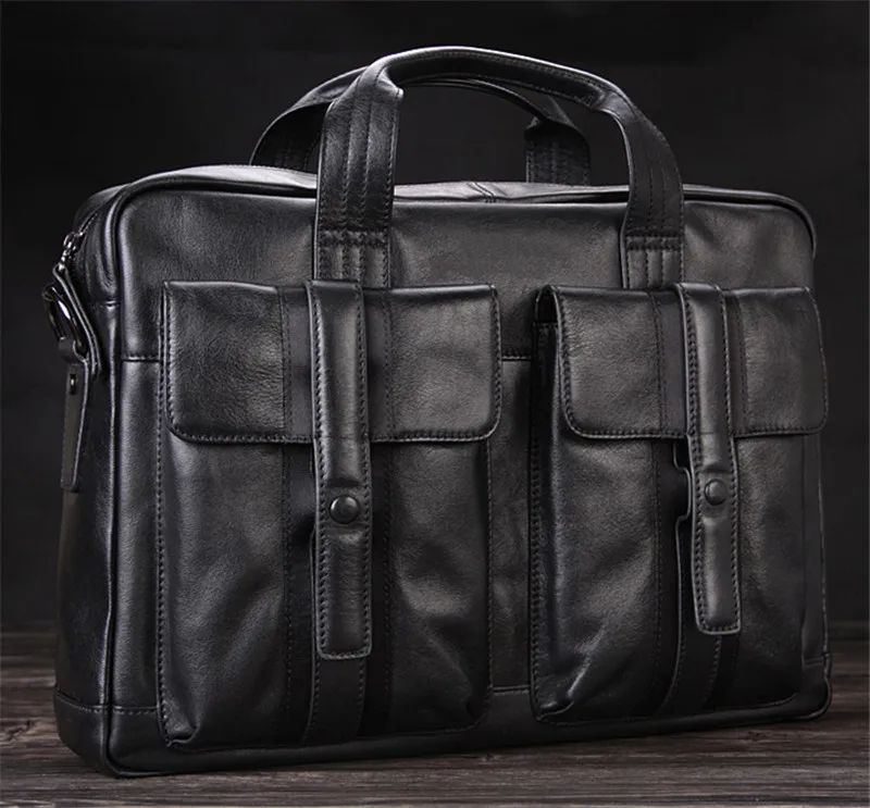 Mejor Compra Maletín de cuero genuino de lujo para hombre, bolsa de negocios, para portátil, de 15,4 pulgadas, para oficina, portafolio, negro GjVXbbJ0