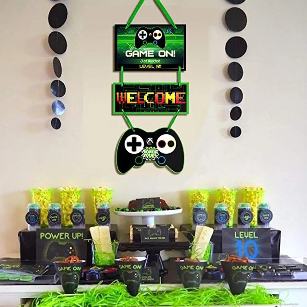 Video Game Happy Birthday Banner, Gaming Party Supplies With Game On & Level Up Pictures, Party Favors Decorations For Boys