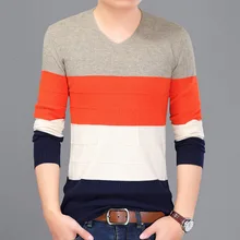Новое поступление в полоску жаккардовый вязаный свитер бренд для мужчин 2 017 Мода V образным вырезом Пуловер свитеры