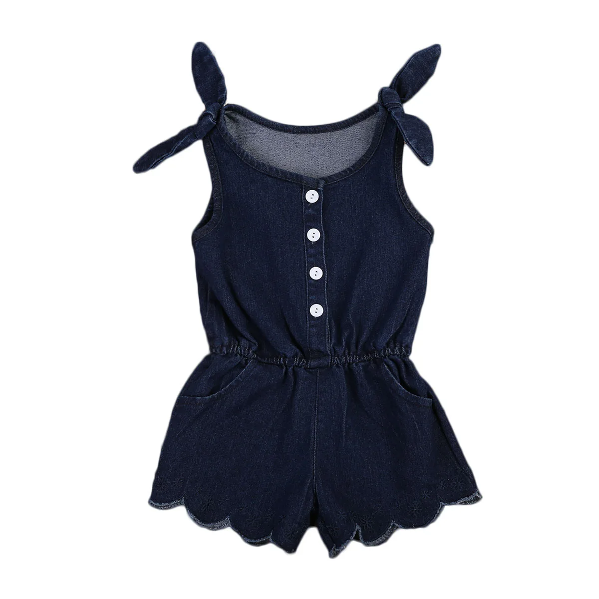 

Pudcoco Baby Girls Denim Rompers Summer Clothes Buttons UP Tie Tank Romper Sleeveless