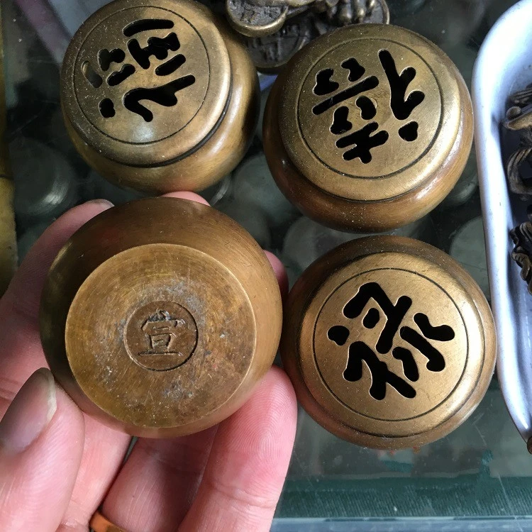 

Collectable Chinese Brass Carved Buddhism Fu Lu Shou Mini Incense Burner Censer Exquisite Small Statues