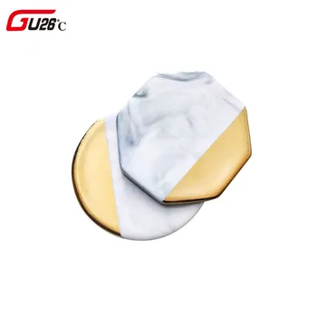 

Northern Europe Wind Ins Denmark Design Marble Grain Ceramics Tablemat Heat Insulation Pad Gold-plated Edge Tea Pads Shoot Prop