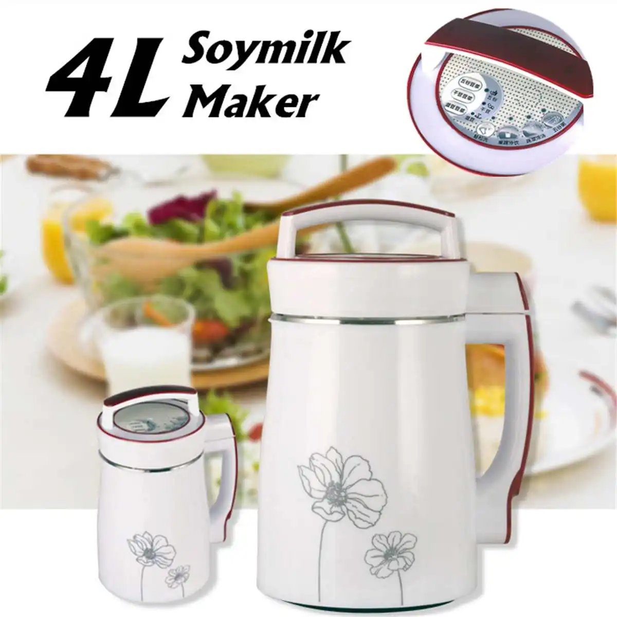 

220V 4L Stainless Steel Electric Coffee Grinder Soya Bean Hot Soymilk Home Machine Fruit Cereal Juicer Maker Child Healthy Life