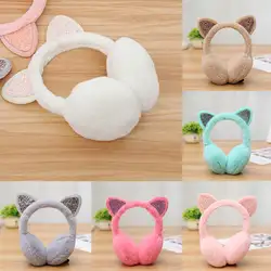 Зима-осень теплая искусственного меха наушники милый кот уха Earflap плюшевые наушник для девочек дамы Для женщин Hairbands горный хрусталь