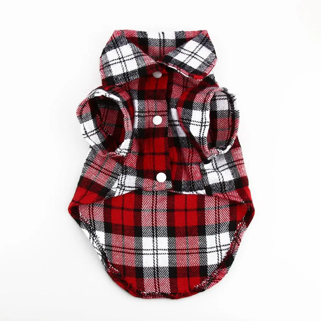 

Blue Casual Lattice Red Print Collar Black Winter Closure Turn-Down Dog Sleeve Button Shirt Short Pet