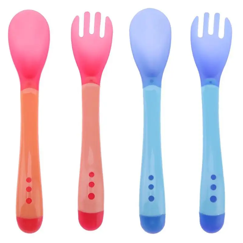 Baby Feeding Safety Soft Spoon Fork Set Temperature Sensing Flatware Spoon