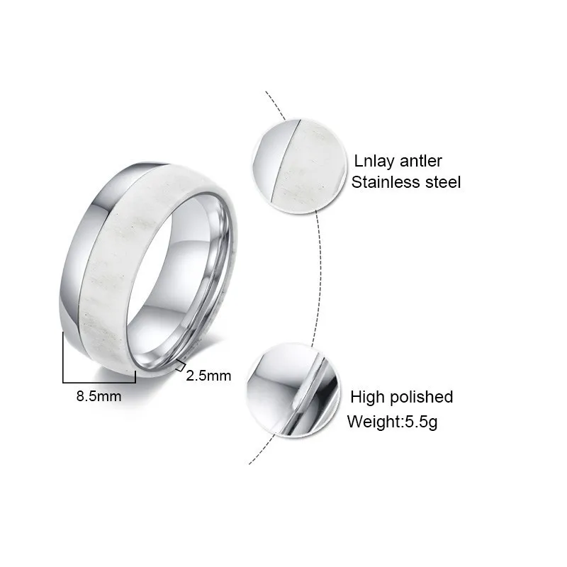8 мм Мужские кольца олень рога инкрустация с 316L нержавеющая сталь обручальное кольцо Comfit для помолвки подарки