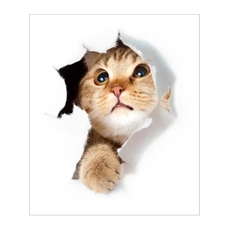 Goedkoop Kat Levendige 3D Vernield Schakelaar Muursticker Badkamer Wc Kicthen Decoratieve Decals Grappige Dieren Decor PVC Mural Art