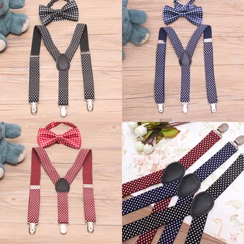 1 set Baby Boys Girls Children Polka Dot Suspender for Party Cute Kids New Elastic Adjustable 3-clips Suspenders with Bowtie Set cute kids satchel with polka dot and cartoon shape design