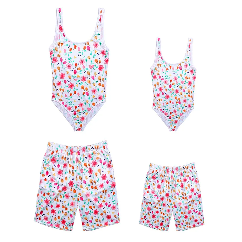 Family match parent kids bathing swimsuits Floral mom dad 2 8Y boy girl