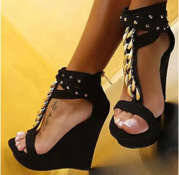 Chaîne Zip Cm Sandales Black Couleur Femmes 15 Protège Chaussures Été Peep forme Talons Plate Toe talon Rivets Des De Avec Hauts Super Coins Noir Et Sexy O7AHqw0