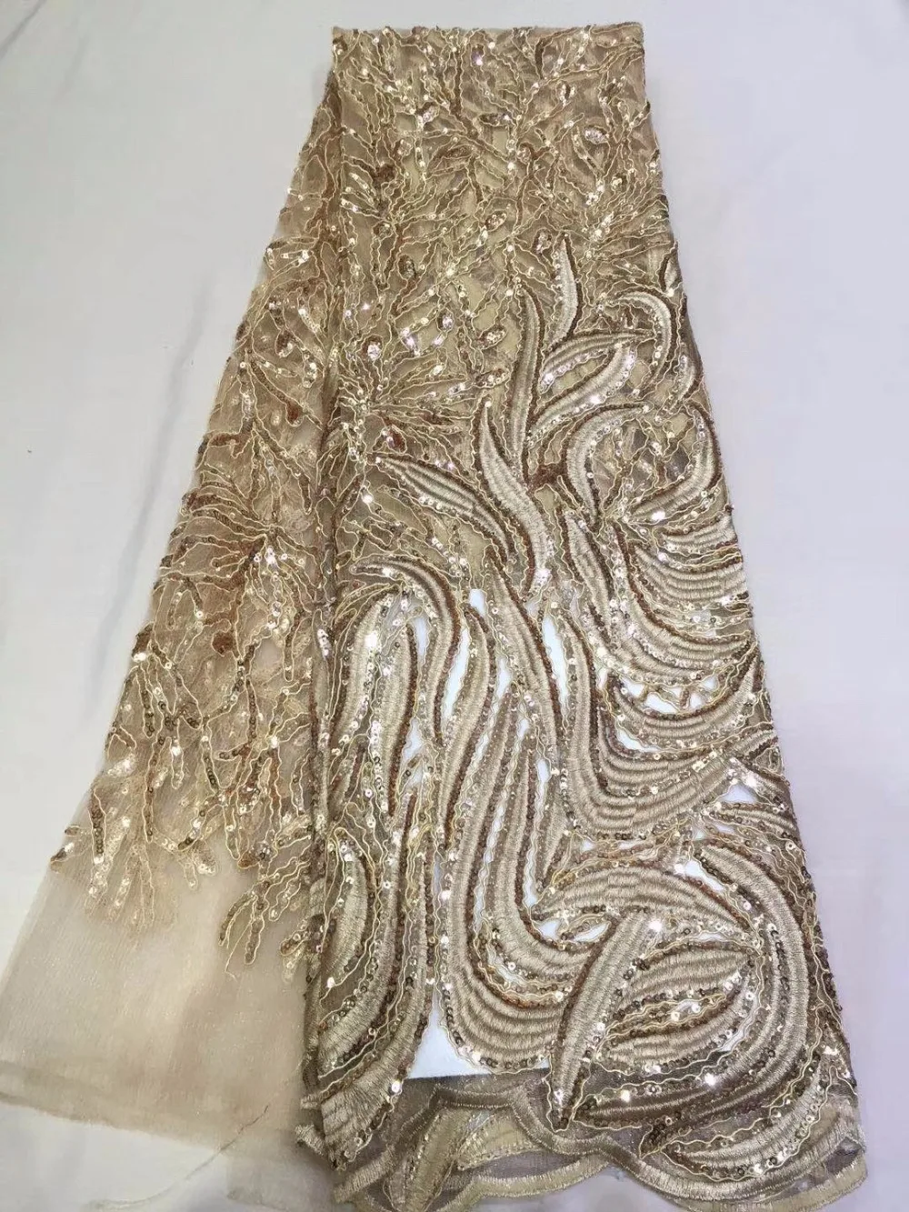 

2018 High Quality Nigerian French Lace African Lace Fabric gold Flower Sequined Guipure Mesh Lace For Party Dresses India Tissu
