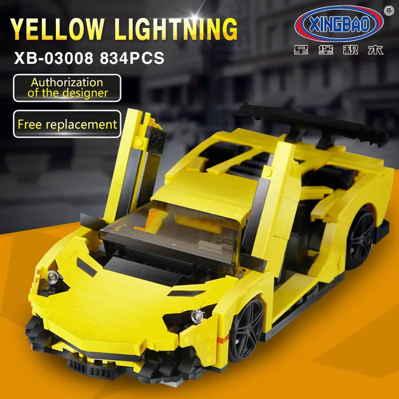 

XINGBAO 03008 924pcs Creative Moc Technic Series The Yellow Flash Racing Car Set Educational Building Blocks Bricks Toys Model