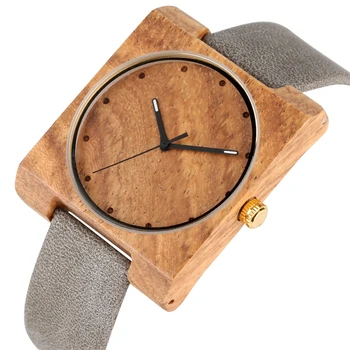 

Creative Square Shape Dial Wood Watch Men Clock Male Unisex Leather Band Ultra-light Woody Bamboo Watches for Men Women Ulzzang