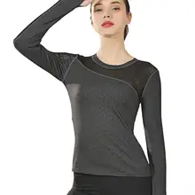 Одежда для йоги, весенние и летние женские топы, сетчатая быстросохнущая Спортивная футболка с длинными рукавами для бега и фитнеса