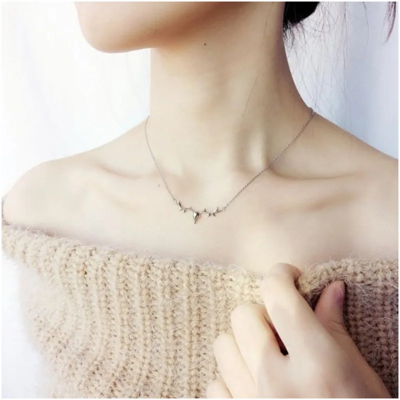 

925 Sliver Collares De Mada 2019 Fashionable Jewelry Elk Deer Antlers Pendant Necklace Christmas Gift For Women Fashion Necklace