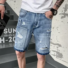 2019 New Fivepence Pants Man Riding Breeches Self-cultivation Men Holes Pants Jeans Fashion Jogger Clothes girls jeans small pants 2018 new children s korean version self cultivation fashion broken holes pencil pants