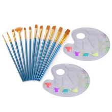 12 шт. кисти для краски нейлоновый набор кистей для рисования с 2 палитра краски для акварельных акрил, масло картины отличный подарок