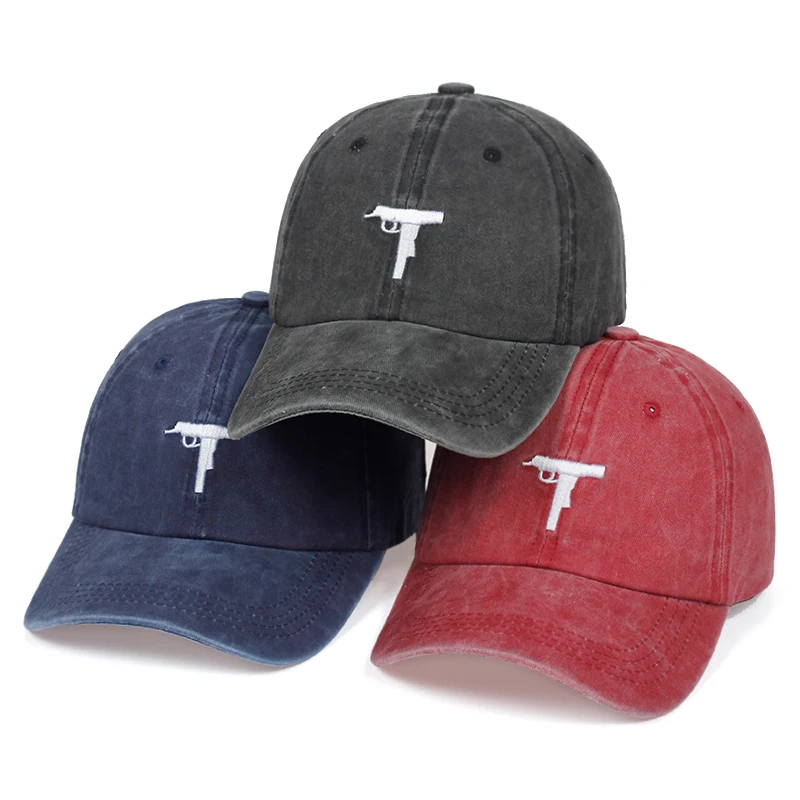 

High quality Short gun Washed embroidery Baseball Cap men women cotton fashion hat hip hop snapback caps adjustable Casual hats