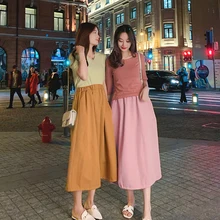 Saia Longa/Лидер продаж, Женская юбка с бутонами, летняя однотонная, на шнуровке, до середины икры, с завышенной талией, шифон,, повседневная