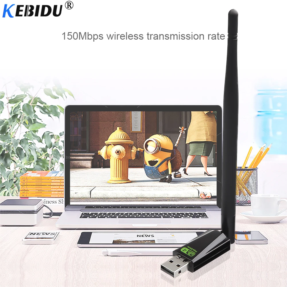 

KEBIDU 150Mbps Wireless USB WiFi Network Card Adapter 2.4GHz WLAN USB WiFi Free Driver RTL8188GU 802.11b/n/g LAN Antenna