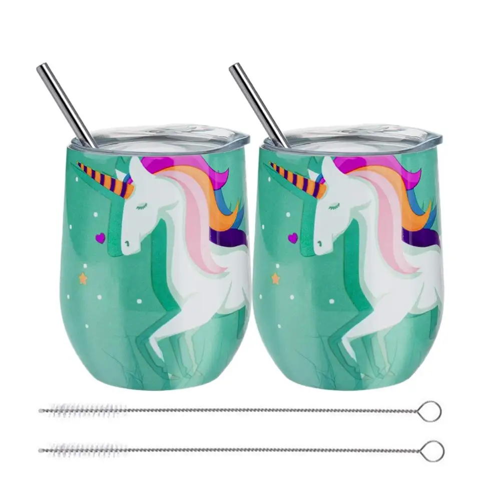 

2PCS Stainless Steel Mug Innovative Eggshell Cup Sports Cup Car Hand Cup Two Packs with Straw Cleaning Brush Stainless Steel Win