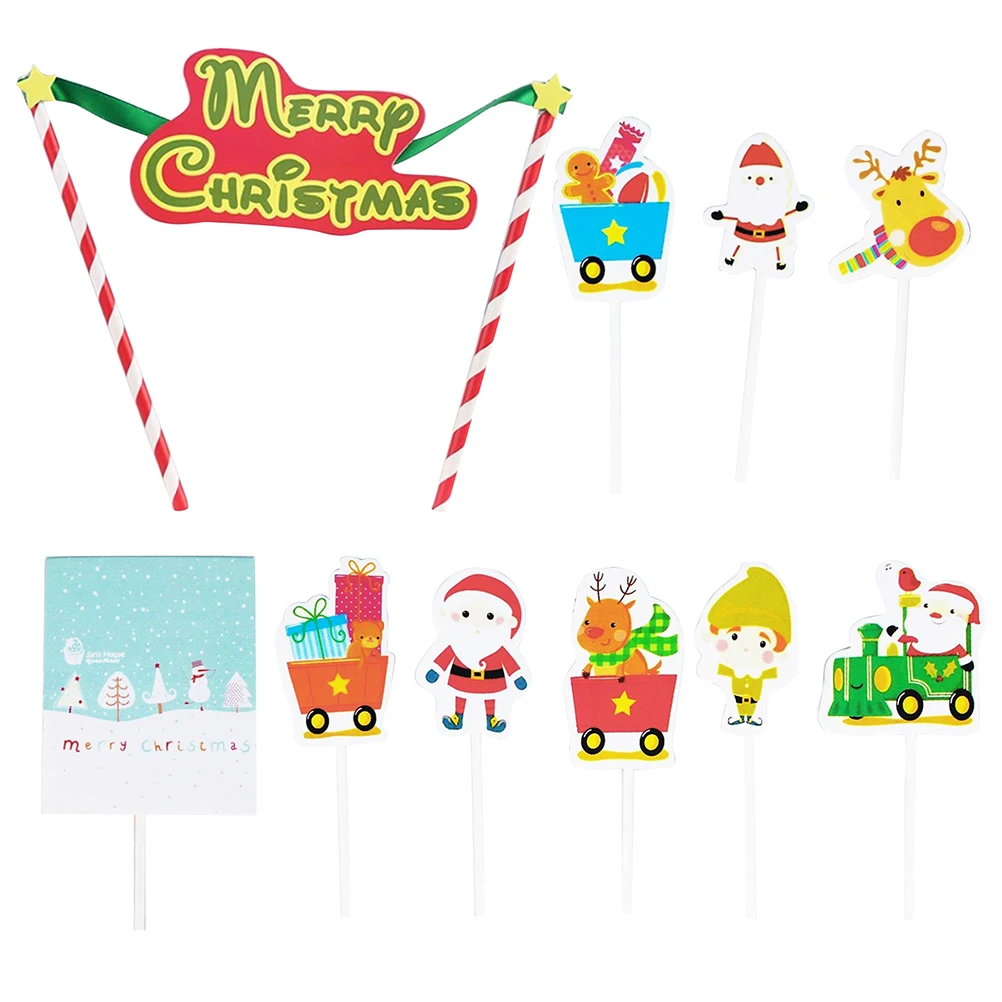 

20pcs Merry Christmas Cake Topper Cute Novelty Creative Cake Picks Insert Card Cake Decoration Party Christmas Festival Supplies
