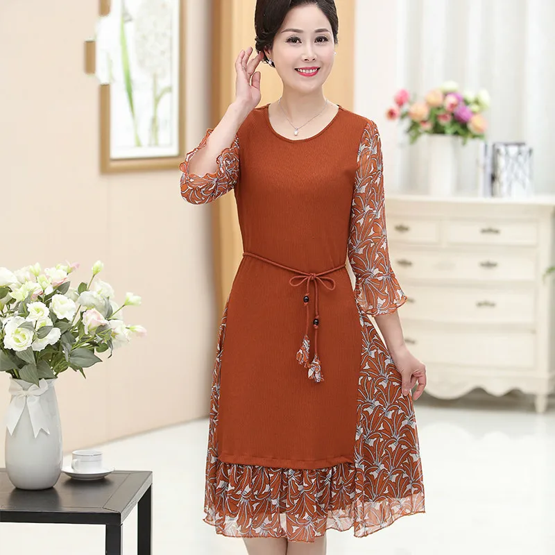 

2019 Spring Summer Chiffon Dress Women Elegant Floral Printed 3/4 Sleeve Ladies Party Dresses Vestidos Plus Size 4xl