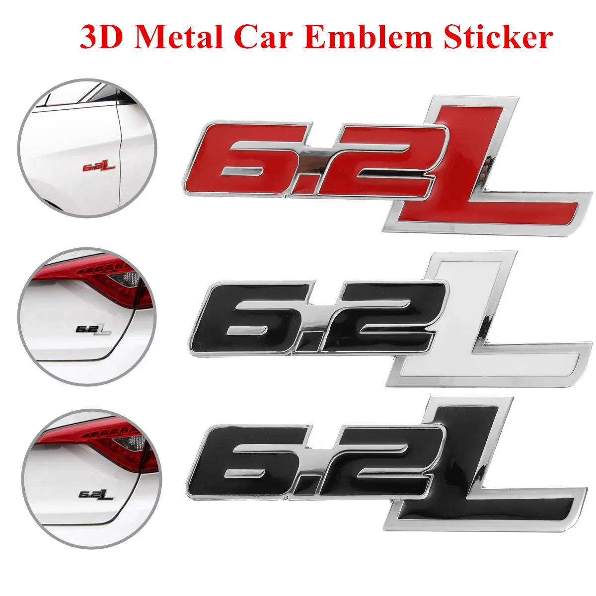 

Universal Car 3D 6.2L Logo Side Body Decal Sticker Aluminum Emblem Bandage DIY Decoration
