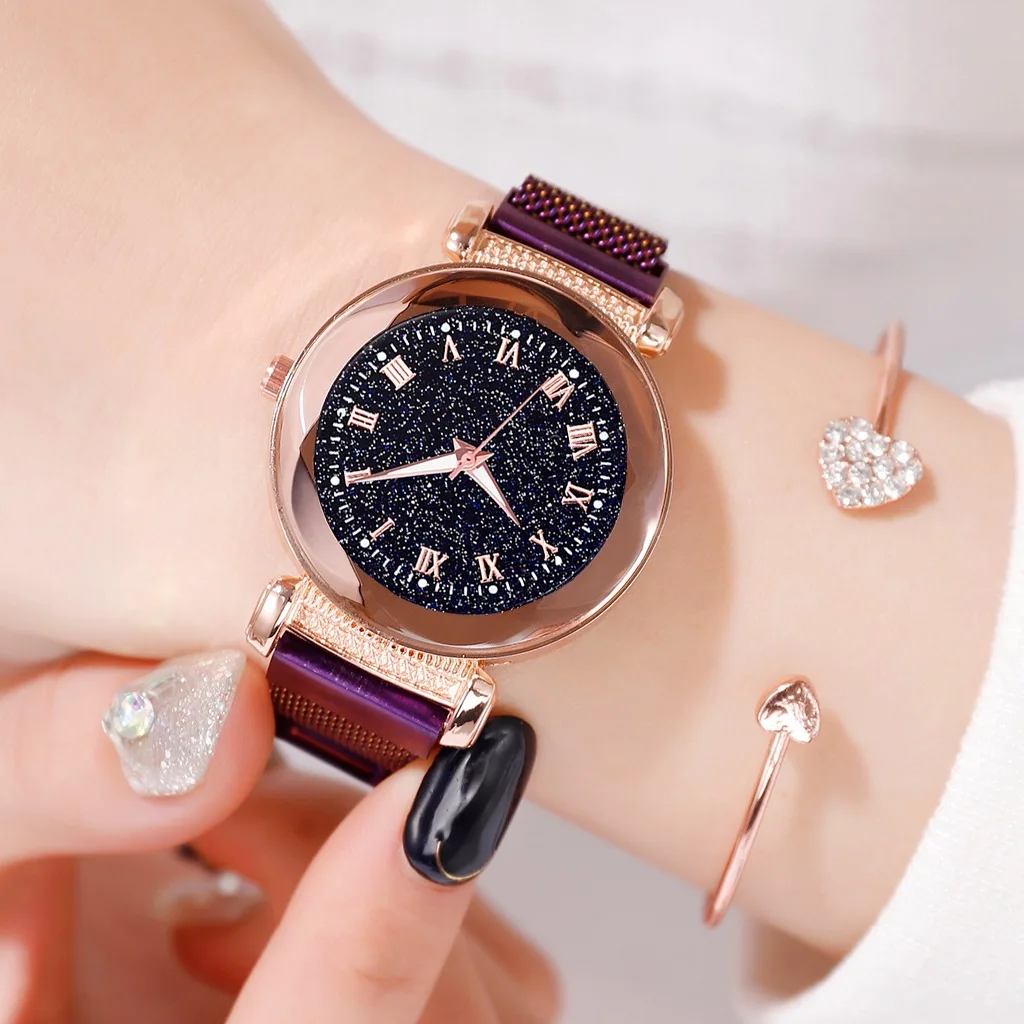 

Best Selling Women Starry Sky Watch Mesh Magnet Buckle Casual Luxury Women Geometric Surface Quartz Watch Relogio Feminino 2019