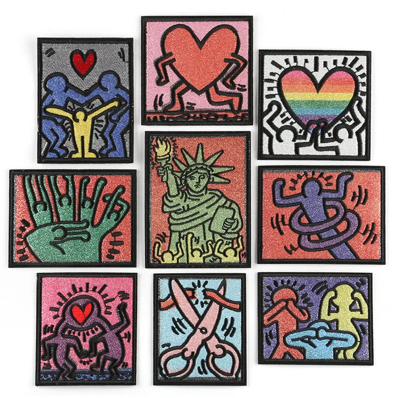 

Creative Punk Style Square Embroidery Cloth Sticker for Cartoon Iron on Patches for Clothes Small Glue Sticker