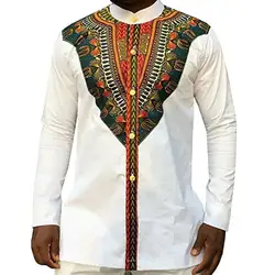 Мужская мода рубашка со стоячим воротником Повседневное африканская Дашики рубашка Для мужчин Осень Топы с рисунком и длинными рукавами