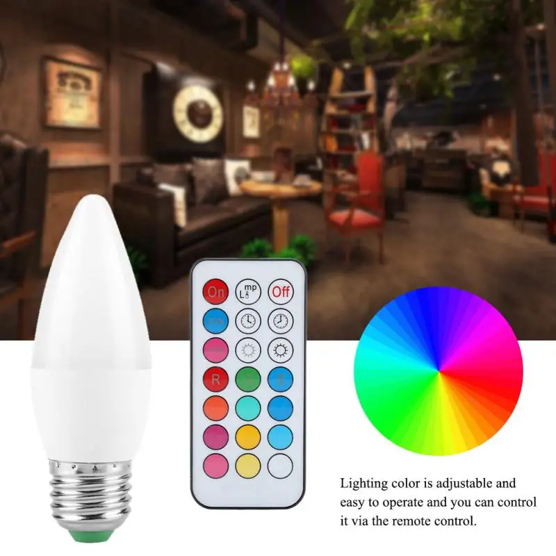 

3W Candle Light Bulb Multi Color Changing LED Candle Bulb E27, B22, E14, E12 Lamp LED Bulb AC85-265V with Remote Control
