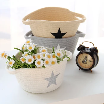 

Nordic Style Cotton Thread Storage Baskets Star Pattern Laundry Basket Flower Pot Woven Knitting Household Sundries Organizer