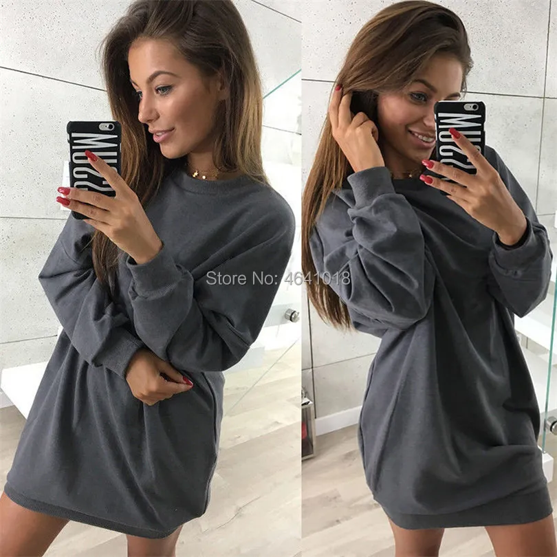 

2019 Autumn Long Sleeve Dress Women Casual Hoodies Dress Female Loose Sweatshirt Sexy Mini Hoody Dresses Pullover Plus Size